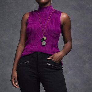 Unbranded - Magenta Ribbed Sleeveless Mock Turtleneck Sweater - Womens S